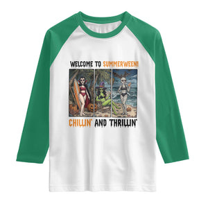 Welcome To Summerween Chillin And Thrillin Raglan Shirt Funny Summer Halloween