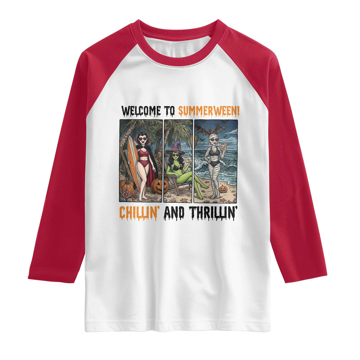 Welcome To Summerween Chillin And Thrillin Raglan Shirt Funny Summer Halloween