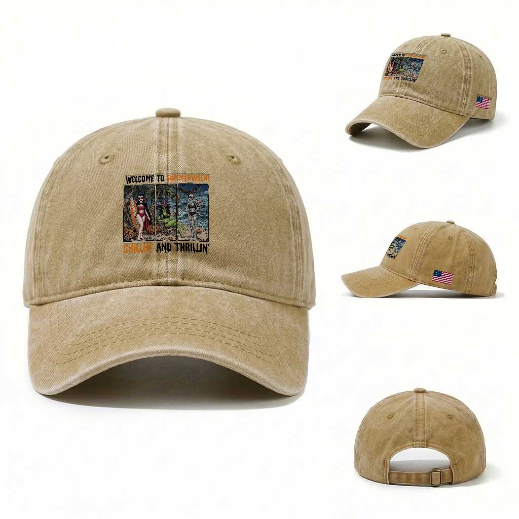 Welcome To Summerween Chillin And Thrillin Washed Cotton Baseball Cap Funny Summer Halloween
