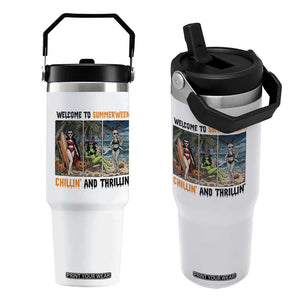 Welcome To Summerween Chillin And Thrillin Flip Straw Tumbler Funny Summer Halloween