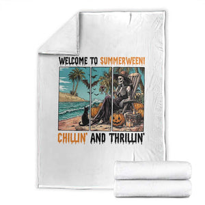 Welcome To Summerween Chillin And Thrillin Throw Blanket Spooky Beach Party Gift