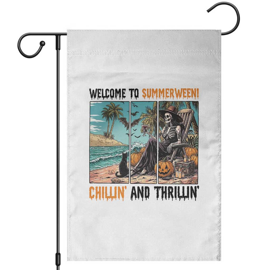 Welcome To Summerween Chillin And Thrillin Garden Flag Spooky Beach Party Gift