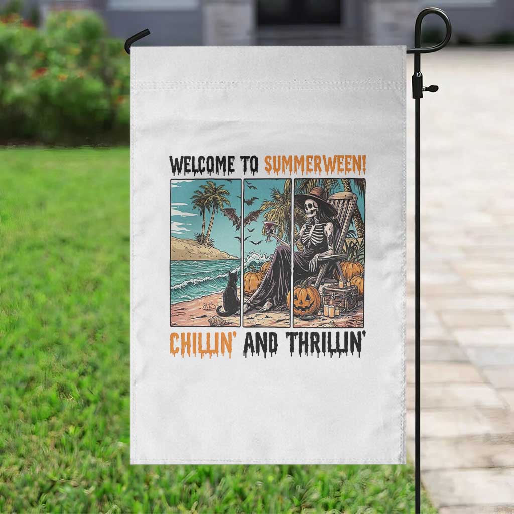 Welcome To Summerween Chillin And Thrillin Garden Flag Spooky Beach Party Gift