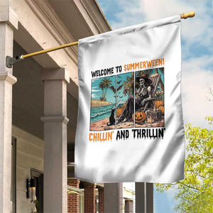 Welcome To Summerween Chillin And Thrillin Garden Flag Spooky Beach Party Gift
