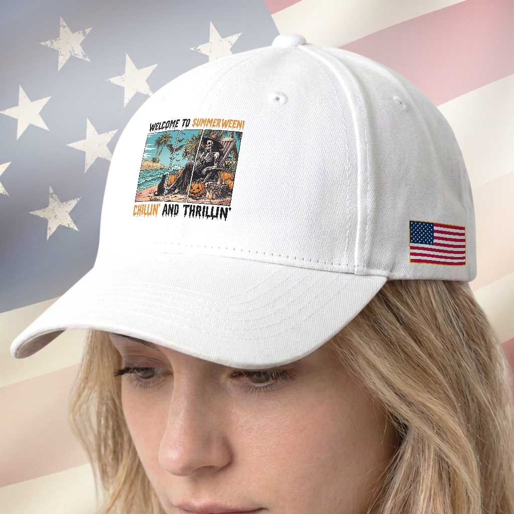 Welcome To Summerween Chillin And Thrillin Baseball Cap Spooky Beach Party Gift