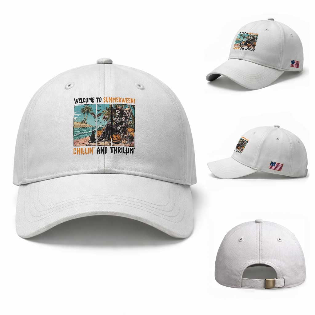 Welcome To Summerween Chillin And Thrillin Baseball Cap Spooky Beach Party Gift