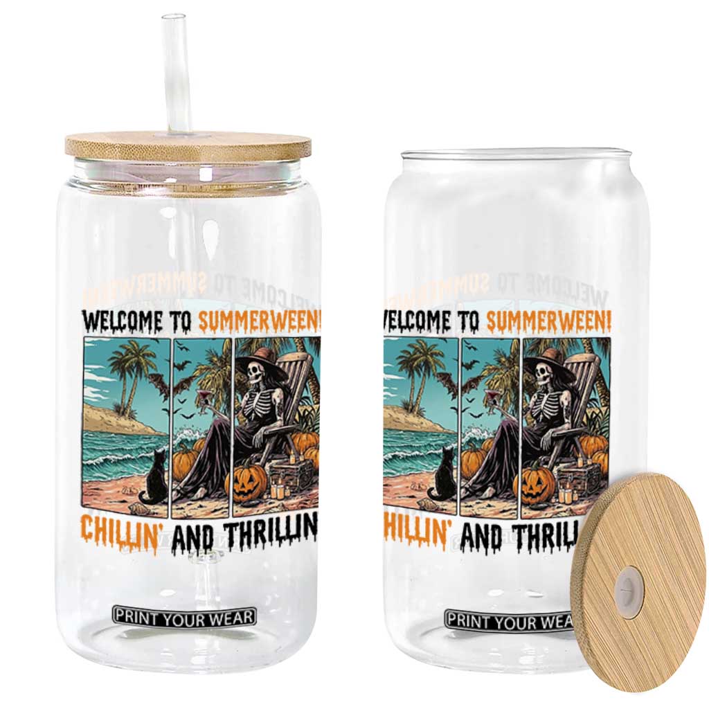 Welcome To Summerween Chillin And Thrillin Glass Can Spooky Beach Party Gift