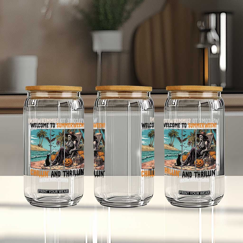 Welcome To Summerween Chillin And Thrillin Glass Can Spooky Beach Party Gift