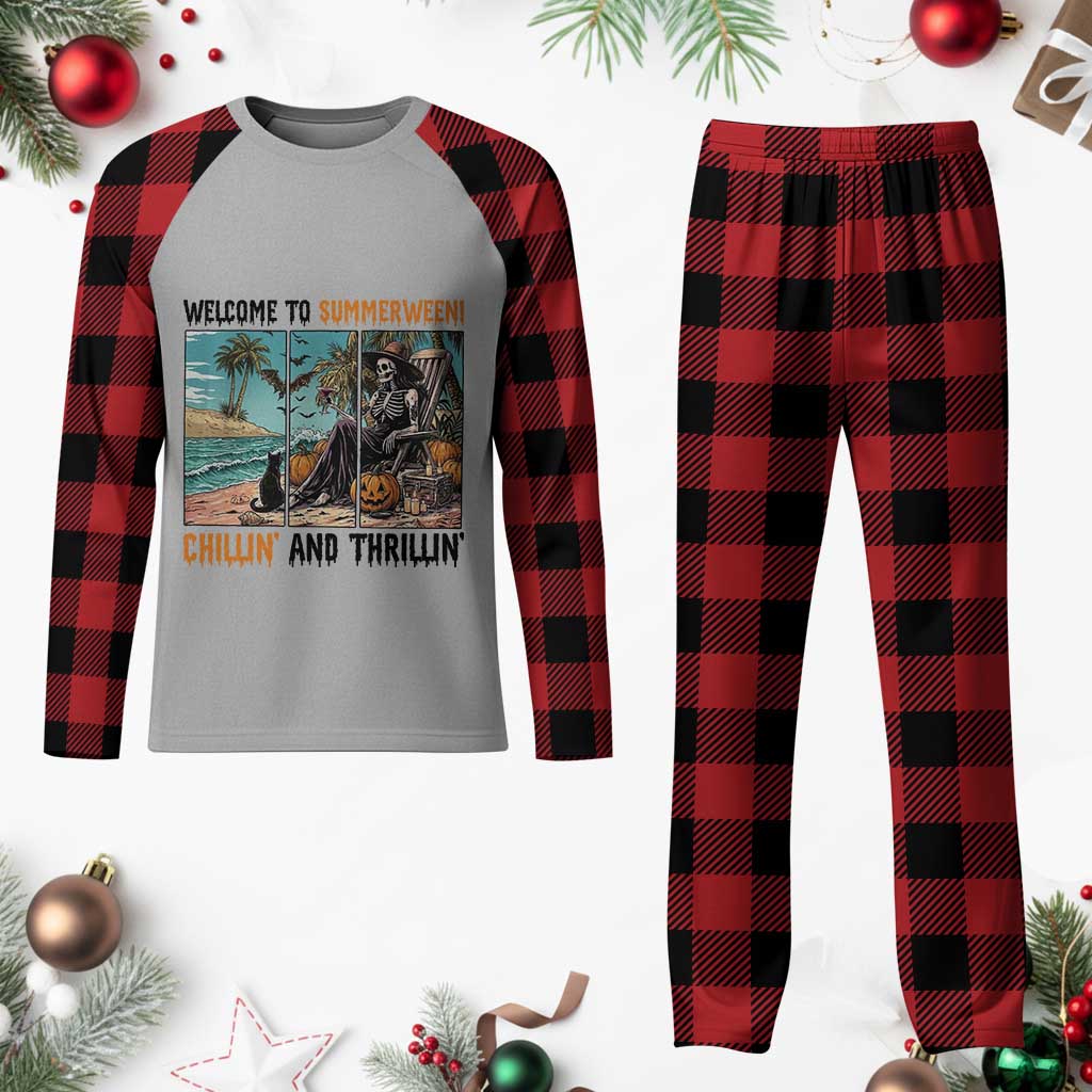 Welcome To Summerween Chillin And Thrillin Plaid Pajama Set Spooky Beach Party Gift