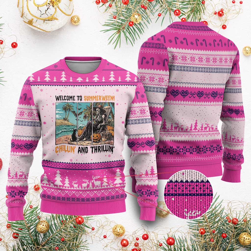 Welcome To Summerween Chillin And Thrillin Ugly Christmas Sweater Spooky Beach Party Gift