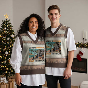 Welcome To Summerween Chillin And Thrillin V-Neck Knit Sweater Vest Spooky Beach Party Gift