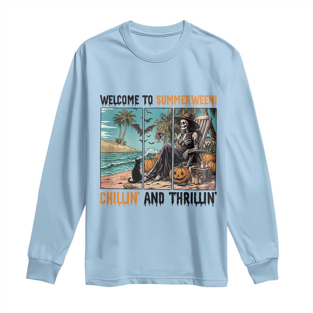 Welcome To Summerween Chillin And Thrillin Long Sleeve Shirt Spooky Beach Party Gift