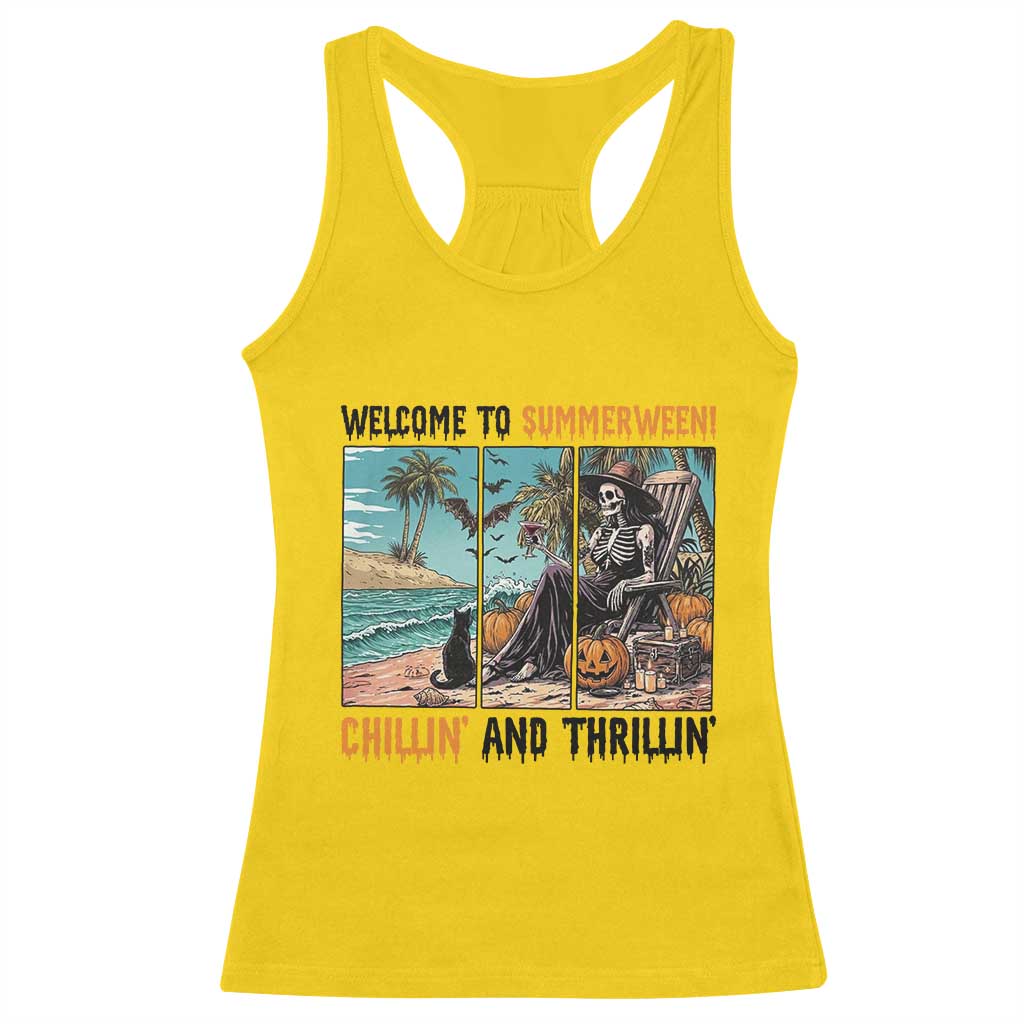 Welcome To Summerween Chillin And Thrillin Racerback Tank Top Spooky Beach Party Gift
