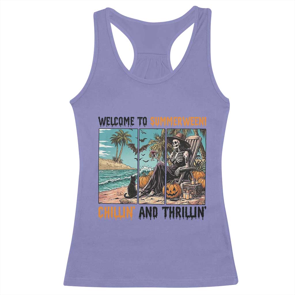 Welcome To Summerween Chillin And Thrillin Racerback Tank Top Spooky Beach Party Gift