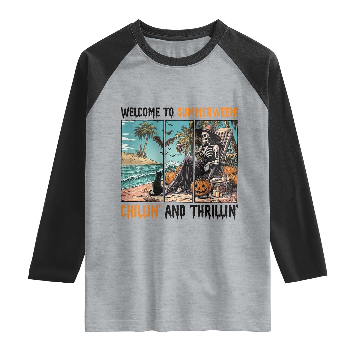 Welcome To Summerween Chillin And Thrillin Raglan Shirt Spooky Beach Party Gift
