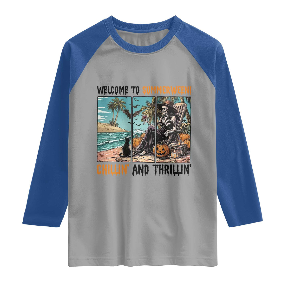 Welcome To Summerween Chillin And Thrillin Raglan Shirt Spooky Beach Party Gift