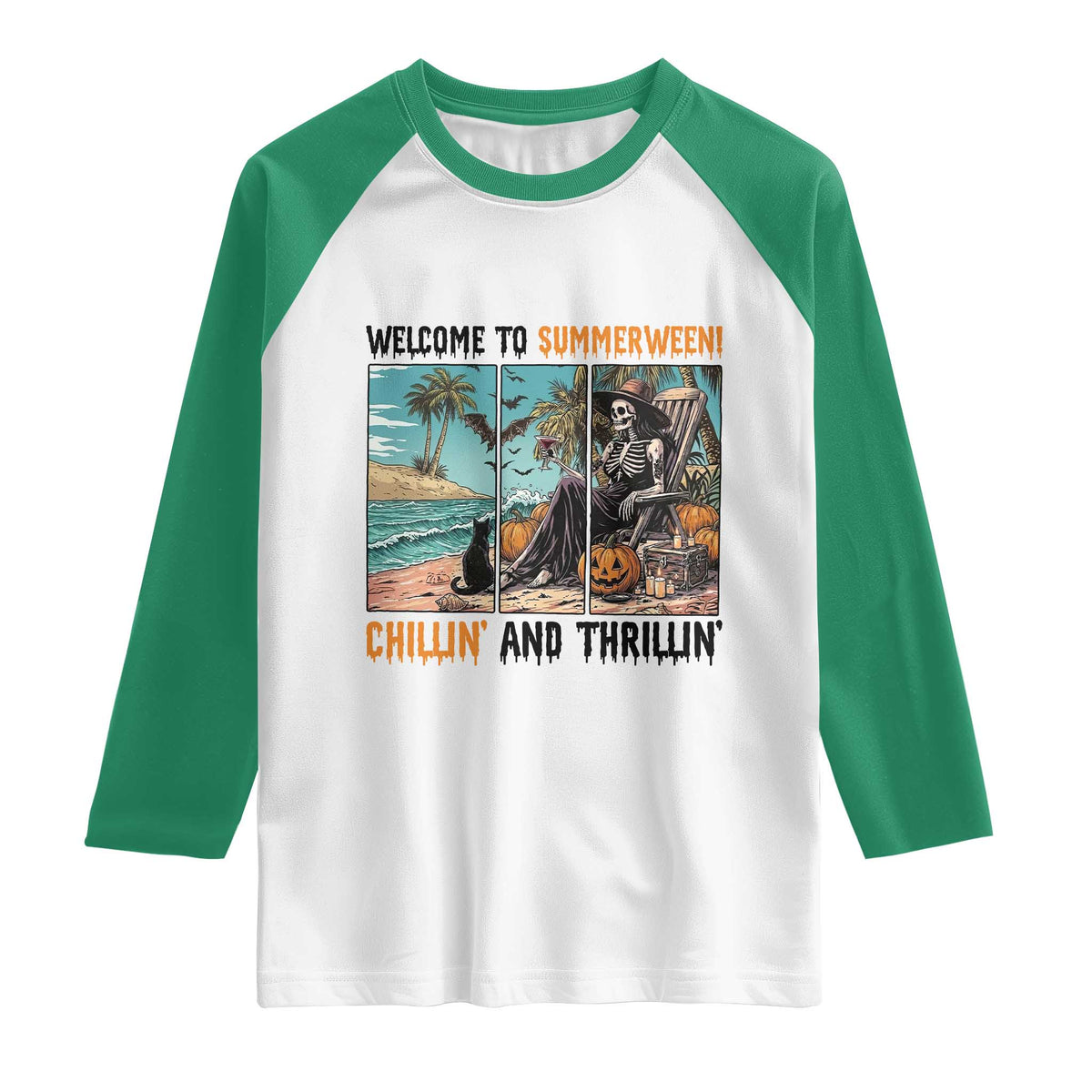 Welcome To Summerween Chillin And Thrillin Raglan Shirt Spooky Beach Party Gift