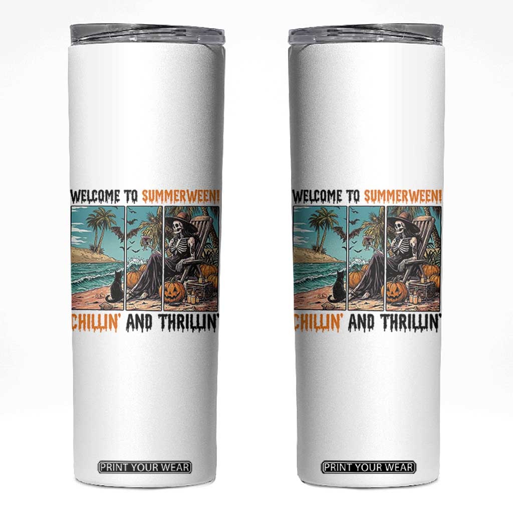 Welcome To Summerween Chillin And Thrillin Skinny Tumbler Spooky Beach Party Gift