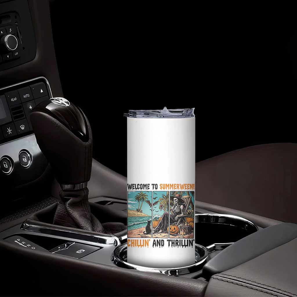 Welcome To Summerween Chillin And Thrillin Skinny Tumbler Spooky Beach Party Gift