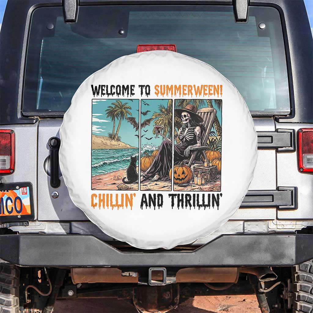 Welcome To Summerween Chillin And Thrillin Spare Tire Cover Spooky Beach Party Gift