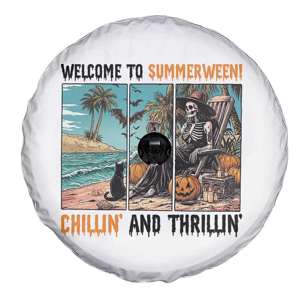 Welcome To Summerween Chillin And Thrillin Spare Tire Cover Spooky Beach Party Gift