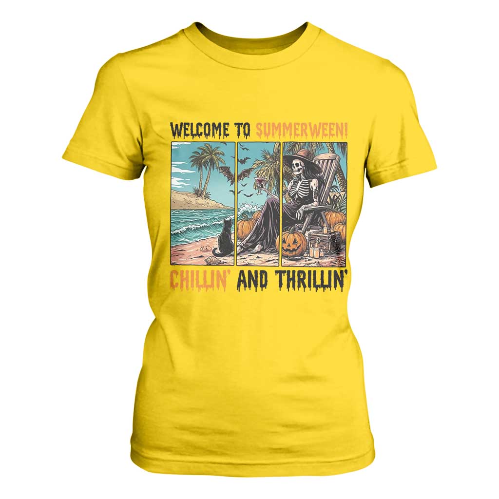 Welcome To Summerween Chillin And Thrillin T Shirt For Women Spooky Beach Party Gift