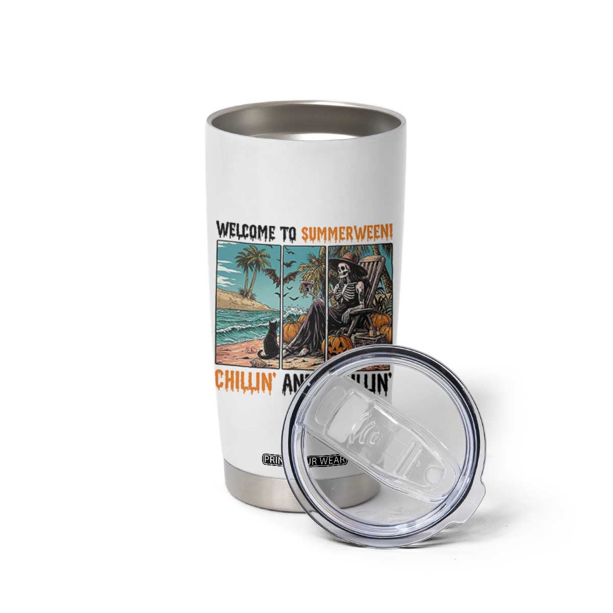 Welcome To Summerween Chillin And Thrillin Tumbler Cup Spooky Beach Party Gift