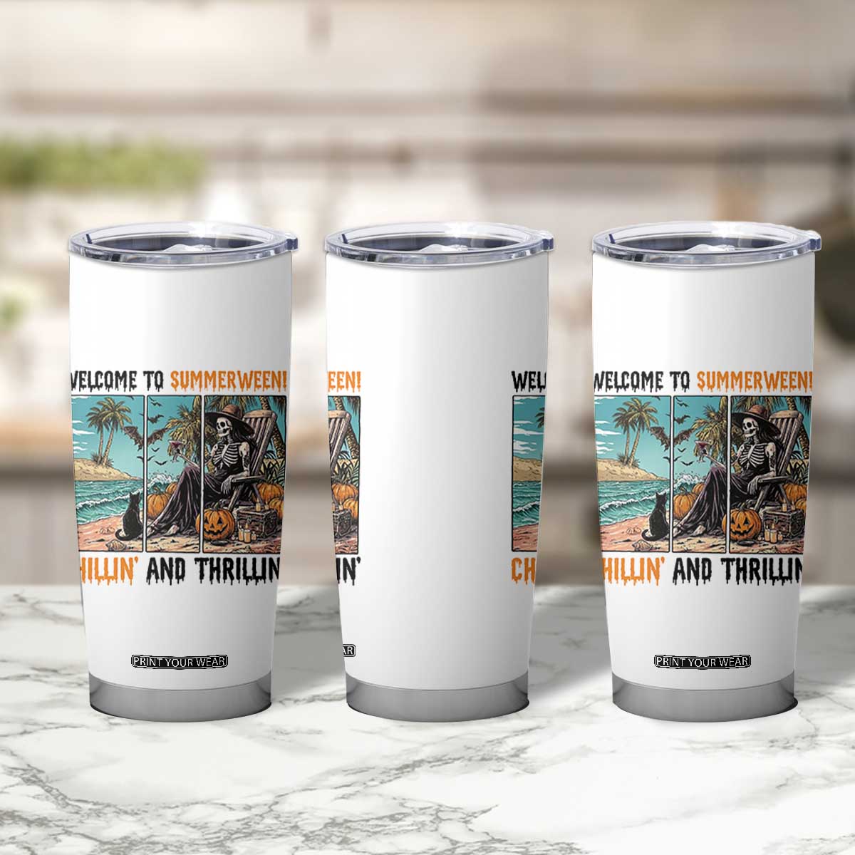 Welcome To Summerween Chillin And Thrillin Tumbler Cup Spooky Beach Party Gift