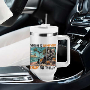 Welcome To Summerween Chillin And Thrillin Tumbler With Handle Spooky Beach Party Gift