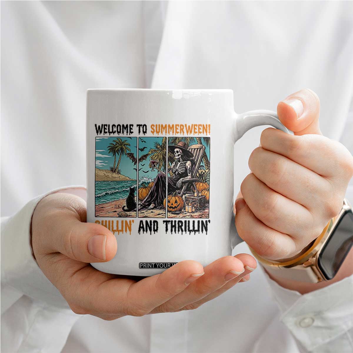 Welcome To Summerween Chillin And Thrillin Coffee Mug Spooky Beach Party Gift