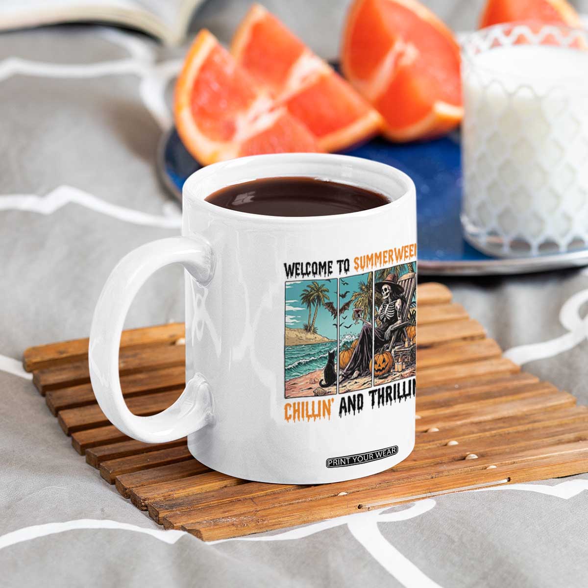 Welcome To Summerween Chillin And Thrillin Coffee Mug Spooky Beach Party Gift