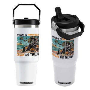 Welcome To Summerween Chillin And Thrillin Flip Straw Tumbler Spooky Beach Party Gift