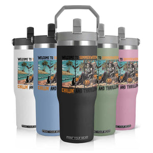 Welcome To Summerween Chillin And Thrillin Flip Straw Tumbler Spooky Beach Party Gift