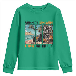 Welcome To Summerween Chillin And Thrillin Youth Sweatshirt Spooky Beach Party Gift