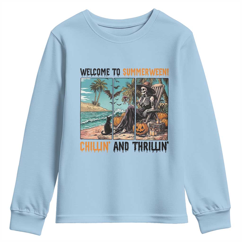 Welcome To Summerween Chillin And Thrillin Youth Sweatshirt Spooky Beach Party Gift