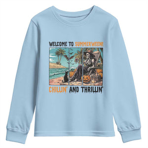 Welcome To Summerween Chillin And Thrillin Youth Sweatshirt Spooky Beach Party Gift