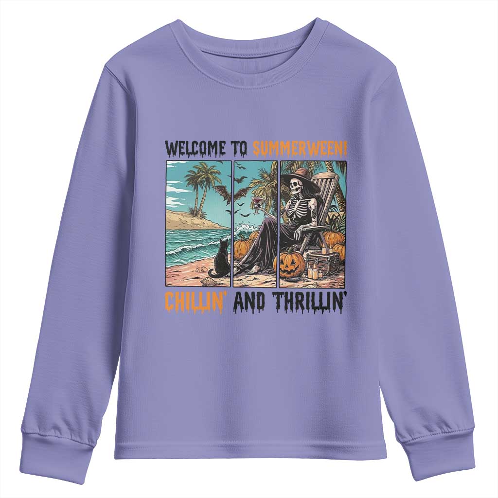 Welcome To Summerween Chillin And Thrillin Youth Sweatshirt Spooky Beach Party Gift