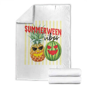 Funny Summerween Fruit Throw Blanket Spooky Pineapple Watermelon Graphic