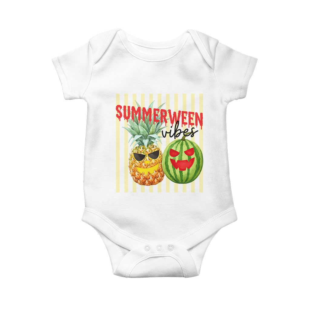Funny Summerween Fruit Baby Onesie Spooky Pineapple Watermelon Graphic TS12 White Print Your Wear