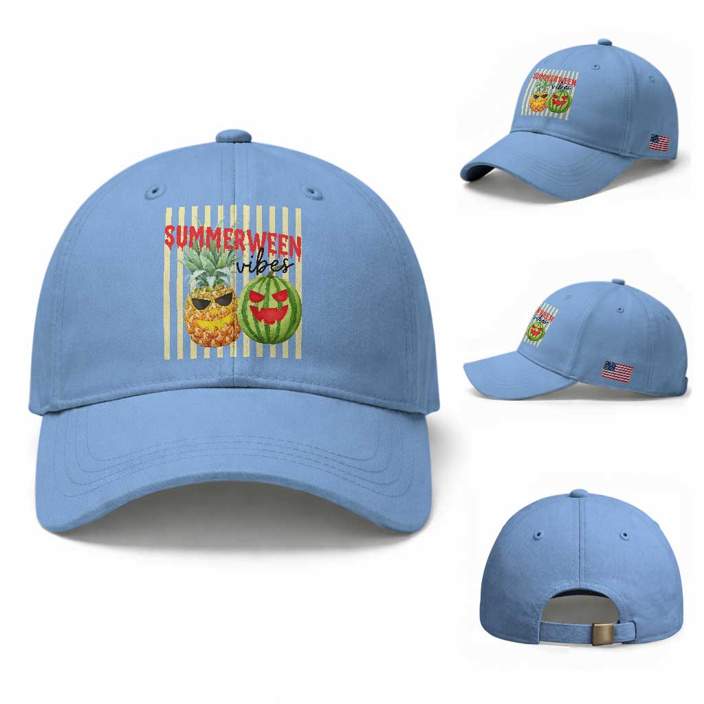Funny Summerween Fruit Baseball Cap Spooky Pineapple Watermelon Graphic