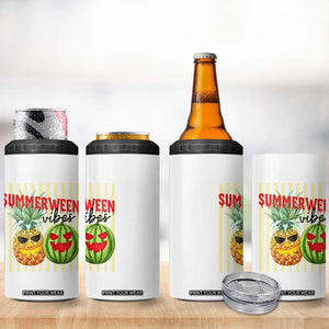 Funny Summerween Fruit 4 in 1 Can Cooler Tumbler Spooky Pineapple Watermelon Graphic
