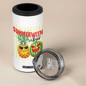 Funny Summerween Fruit 4 in 1 Can Cooler Tumbler Spooky Pineapple Watermelon Graphic