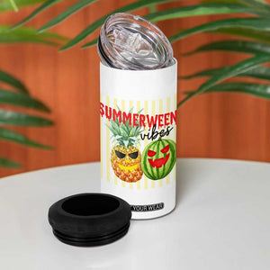 Funny Summerween Fruit 4 in 1 Can Cooler Tumbler Spooky Pineapple Watermelon Graphic