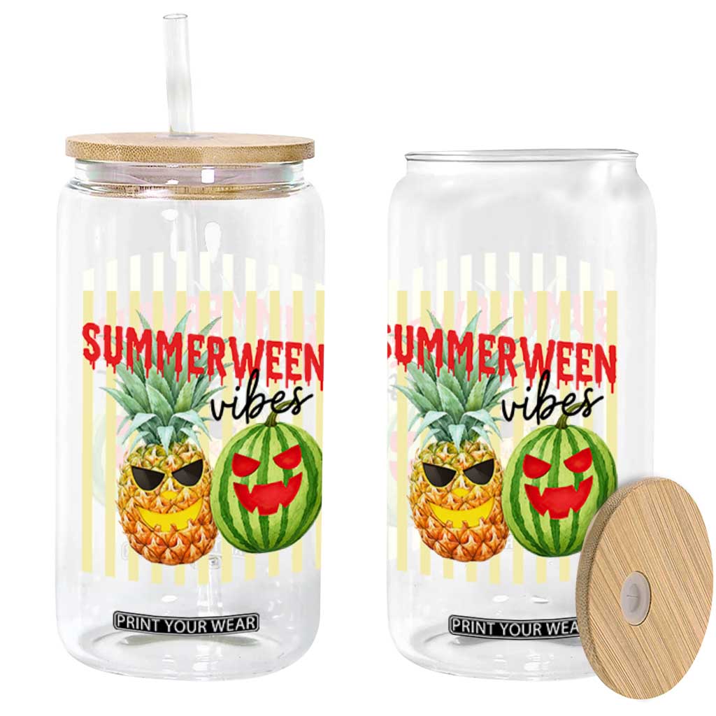Funny Summerween Fruit Glass Can Spooky Pineapple Watermelon Graphic