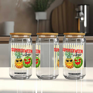 Funny Summerween Fruit Glass Can Spooky Pineapple Watermelon Graphic