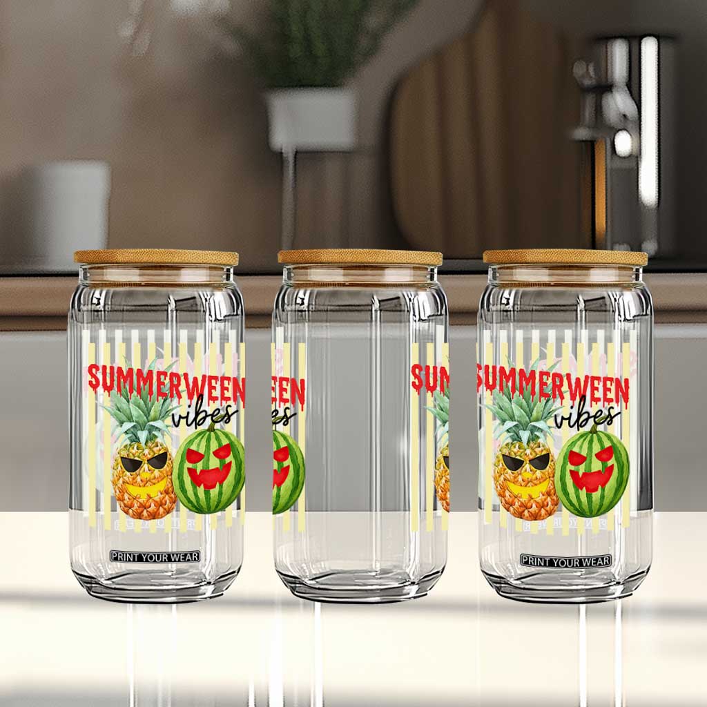 Funny Summerween Fruit Glass Can Spooky Pineapple Watermelon Graphic