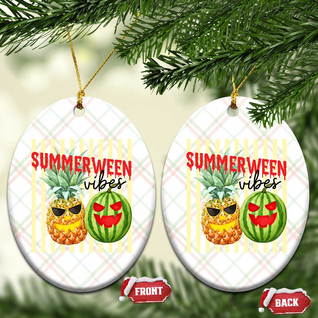 Funny Summerween Fruit Ceramic Ornament Spooky Pineapple Watermelon Graphic