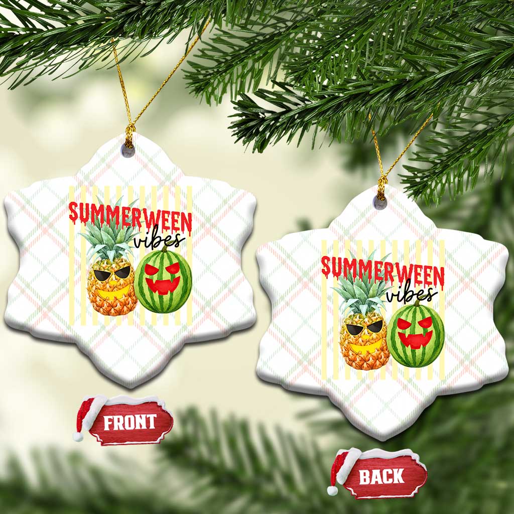 Funny Summerween Fruit Ceramic Ornament Spooky Pineapple Watermelon Graphic