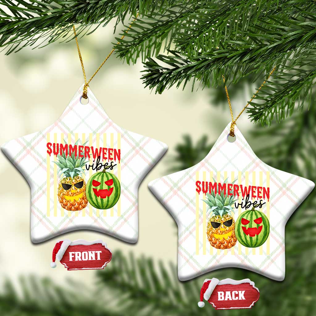 Funny Summerween Fruit Ceramic Ornament Spooky Pineapple Watermelon Graphic
