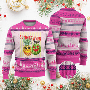 Funny Summerween Fruit Ugly Christmas Sweater Spooky Pineapple Watermelon Graphic